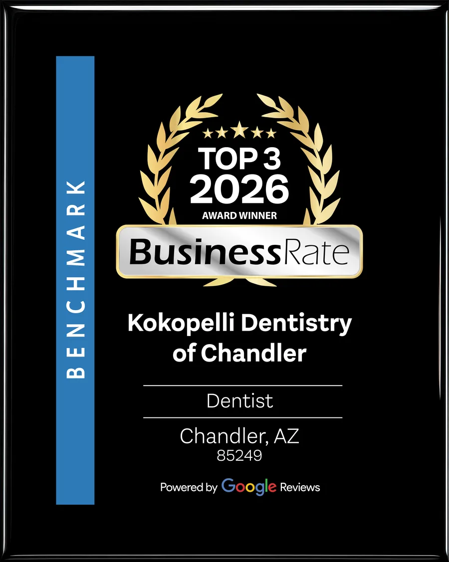 BusinessRate Top 3 2026 Award Winner plaque for Kokopelli Dentistry of Chandler
