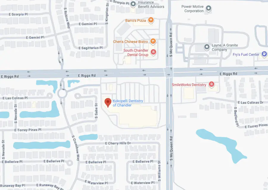 Map to Kokopelli Dentistry of Chandler at 975 E Riggs Rd, Suite 108